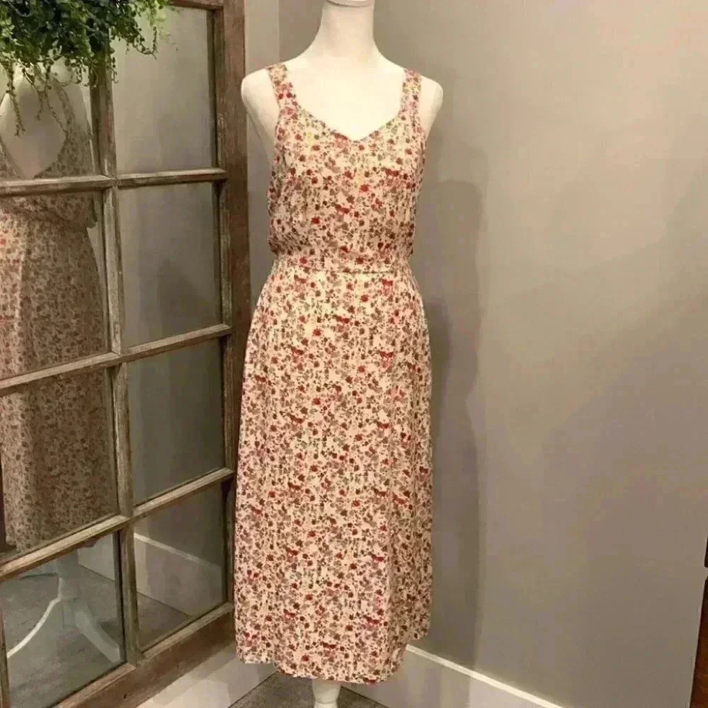 VERO MODA WOMENS FLORAL MID-CALF MIDI DRESS